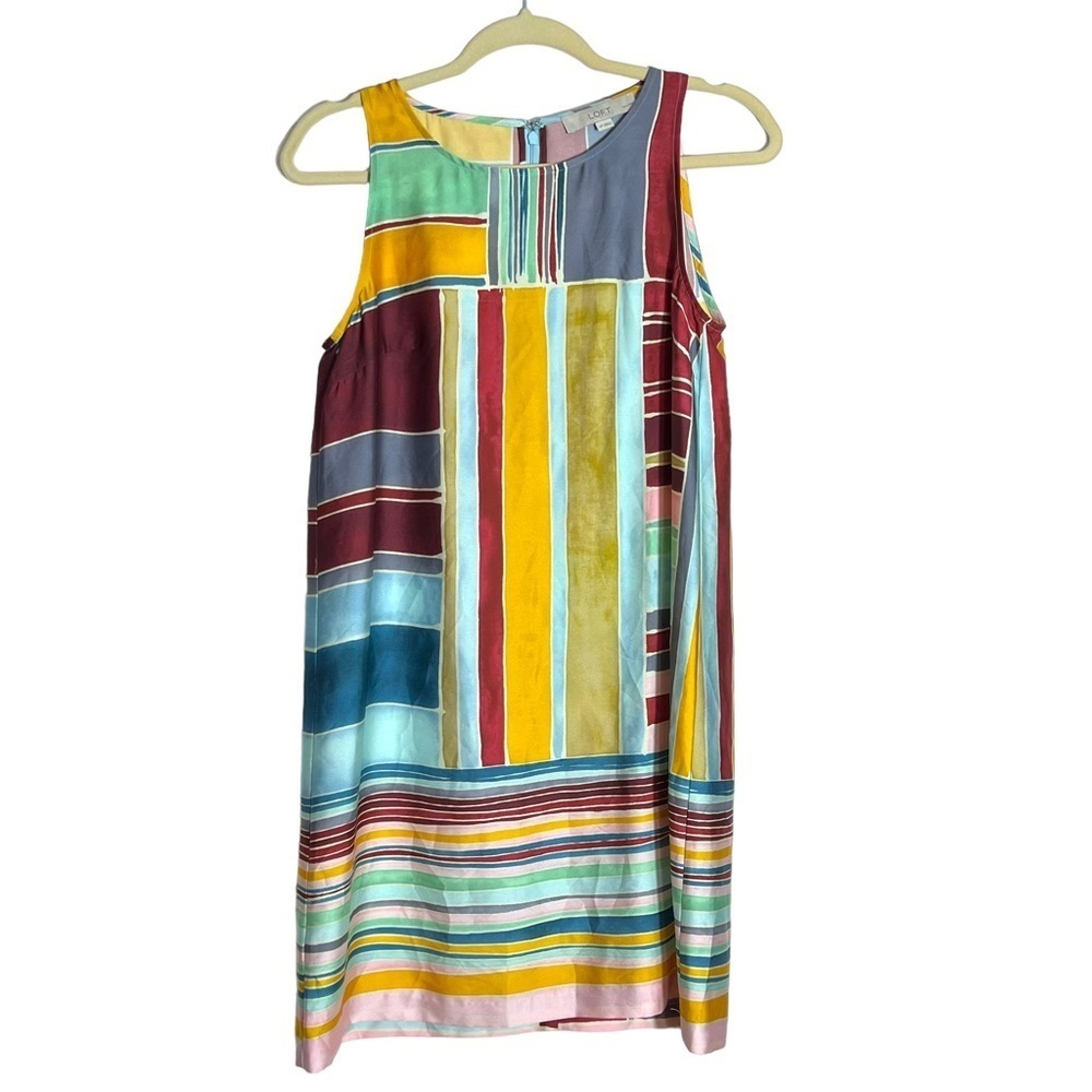 LOFT Abstract Color Block Mini Shift Dress, Small Petite